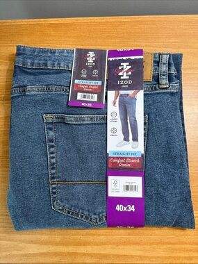 Izod Men's Straight Fit Stretch Jeans in Denim Blue